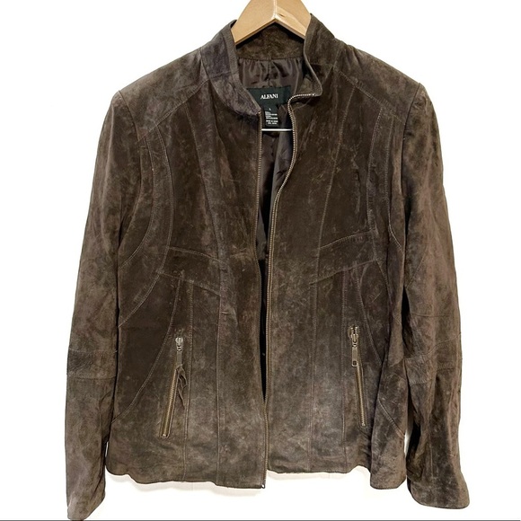 Alfani suede leather zip up jacket coat brown women’s size large - Picture 1 of 7